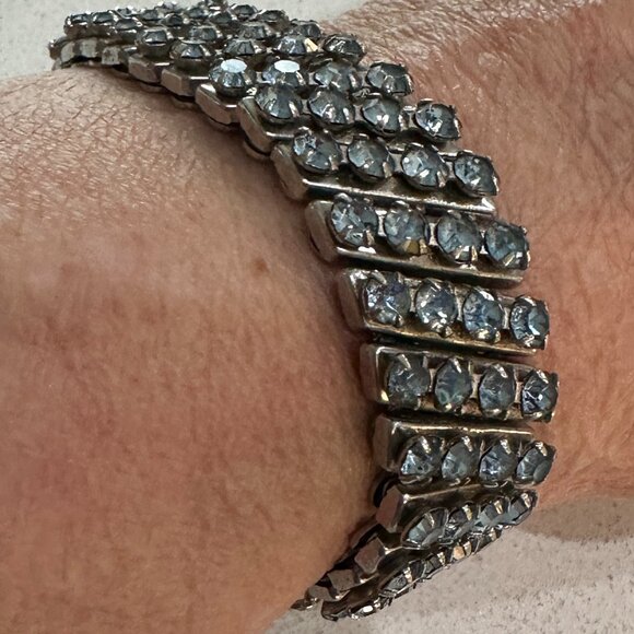 Vintage Watchband Blue Rhinestone Bracelet - Picture 8 of 10